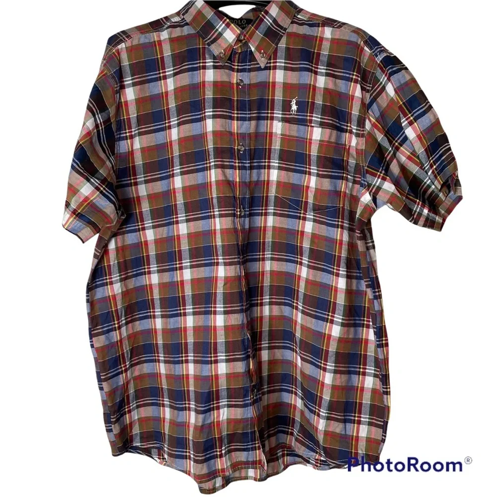 Ralph Lauren Men’s Short Sleeve Plaid Button Up Shirt 2XL Great Looking